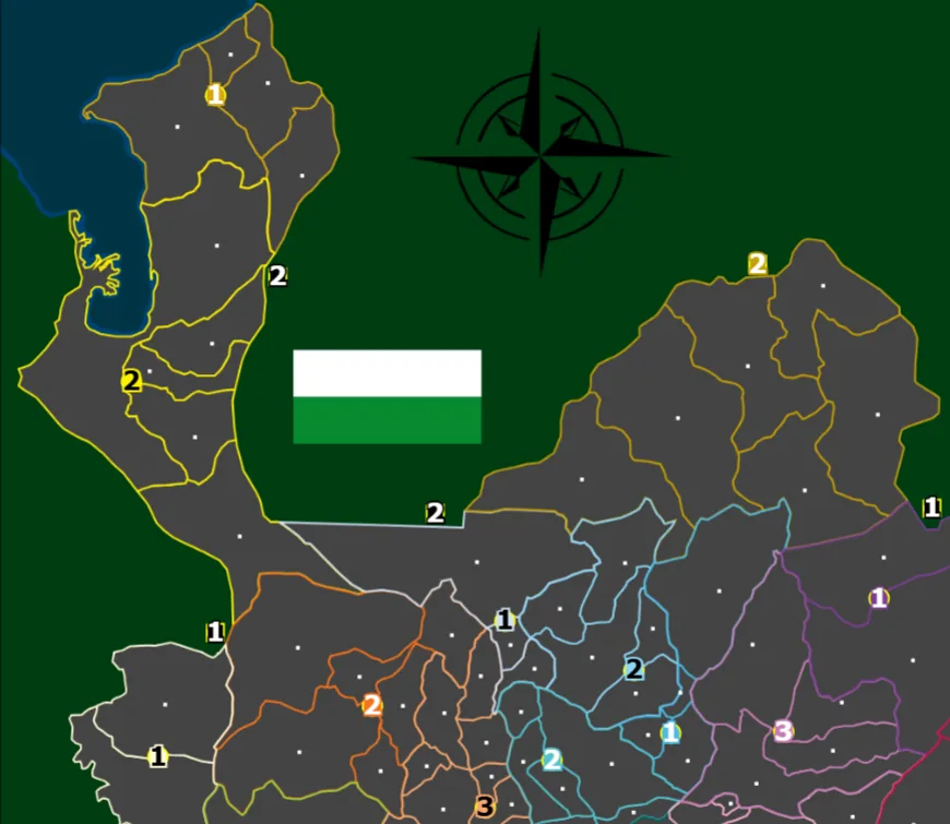 Antioquia map combining regional territories with a dense urban conquest area